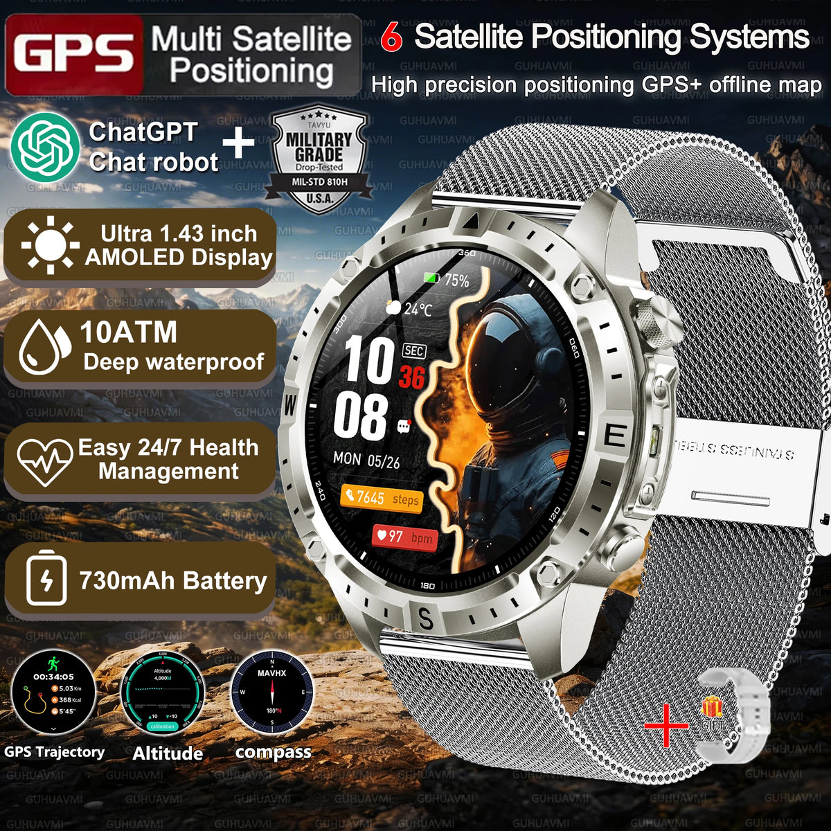 Montre GPS AMOLED avec cartes hors ligne – CLEVI Paris