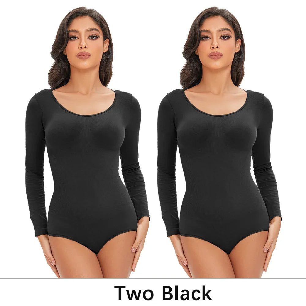 Gaine Gainante Femme Bodysuit Manches Longues Col Rond Sans Couture Contrôle Ferme Entrejambe Ouvert Minceur S-XXL – CLEVI Paris