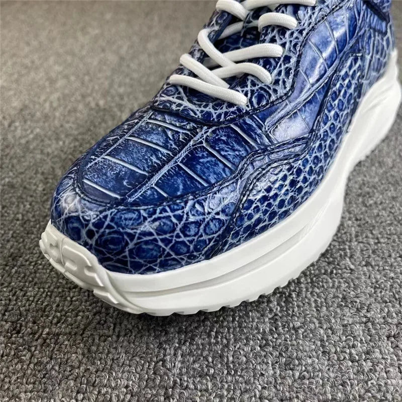 Sneakers Cuir Croco Bleu Dégradé Homme Peint Main