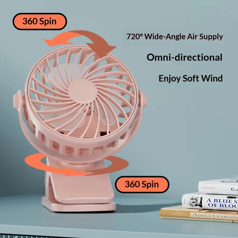 Ventilateur à pince rotatif rechargeable USB – CLEVI Paris