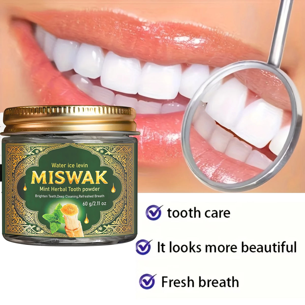 Poudre dentifrice à la menthe Miswak – CLEVI Paris