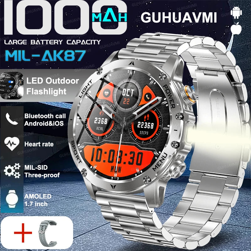 Montre connectée AK87 AMOLED avec lampe LED – CLEVI Paris