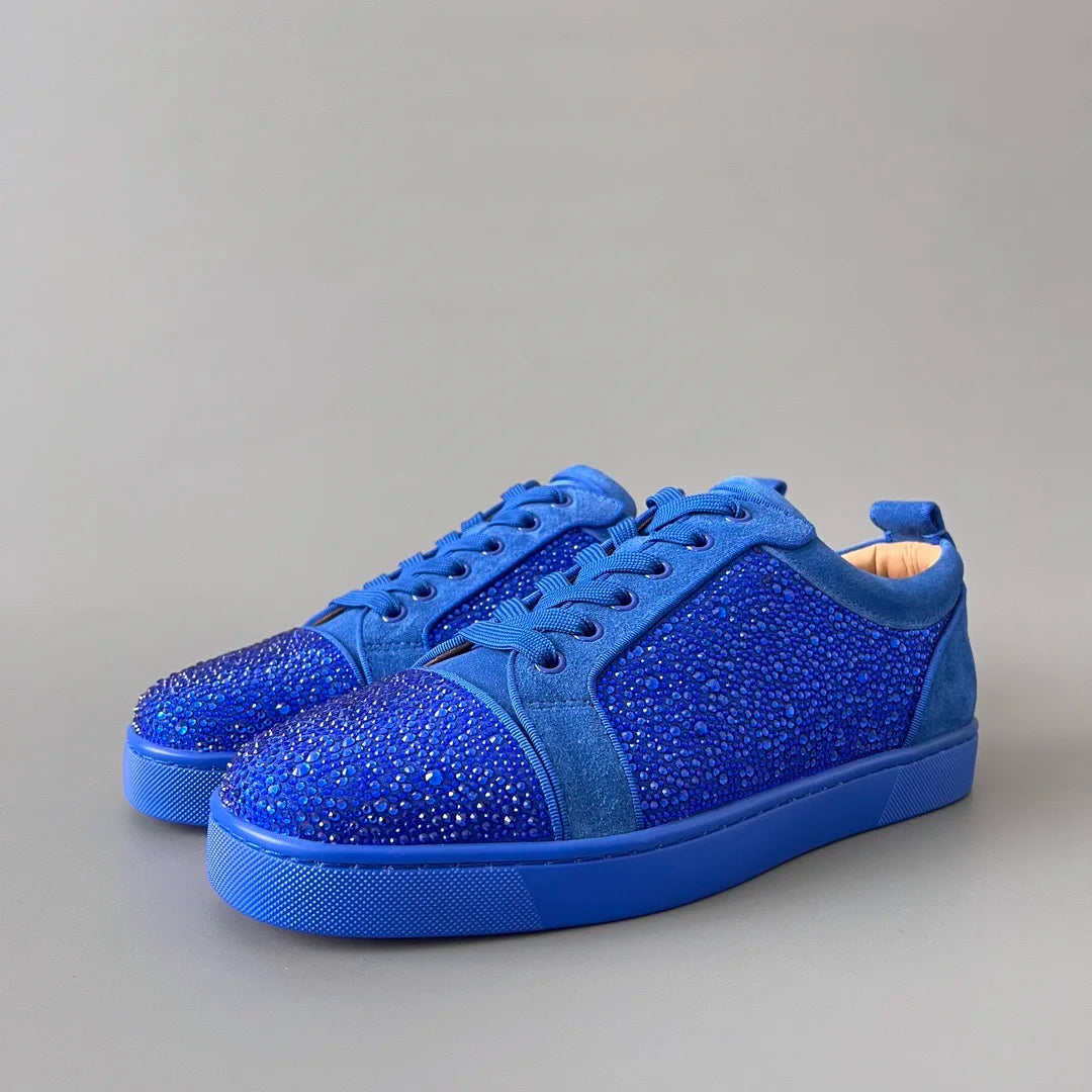Sneakers Basses Cuir Bleu Suède Semelle Rouge Homme – CLEVI Paris