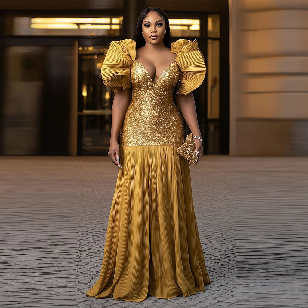 Robe de soirée sirène col V en tulle – CLEVI Paris
