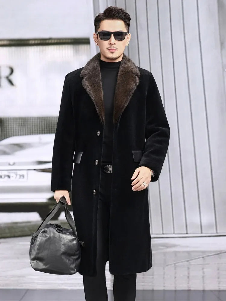 Manteau long homme noir à col contrastant – CLEVI Paris