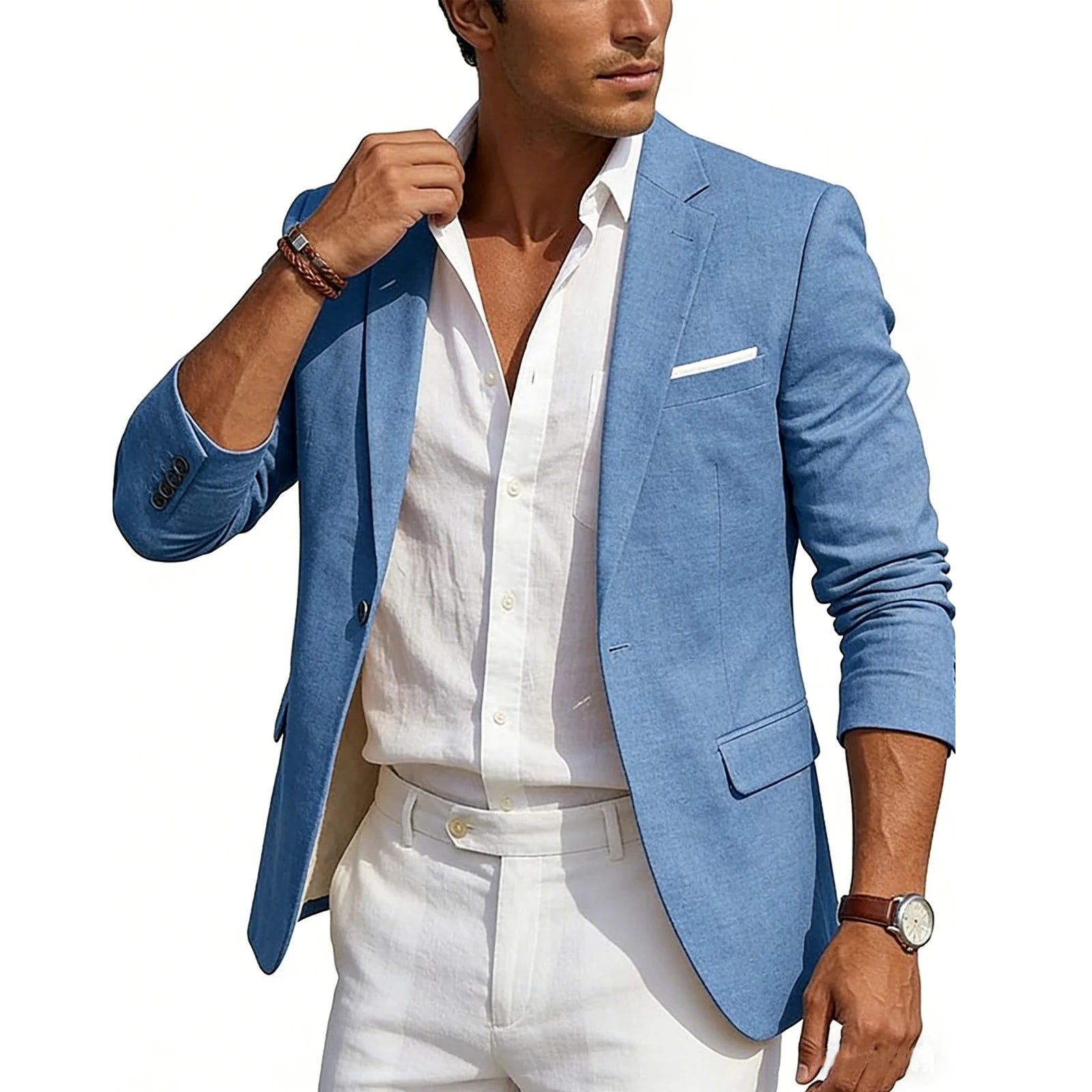 Blazer Homme Casual Lin Slim Fit Léger Un Bouton Mariage Plage – CLEVI Paris