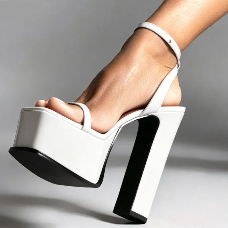Sandales Talons Bloc Cuir Verni Bride Cheville Bout Ouvert – CLEVI Paris