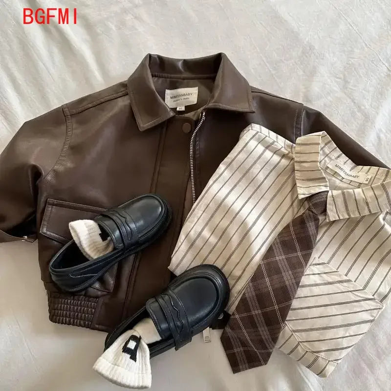 Veste enfant similicuir chocolat zippée – CLEVI Paris