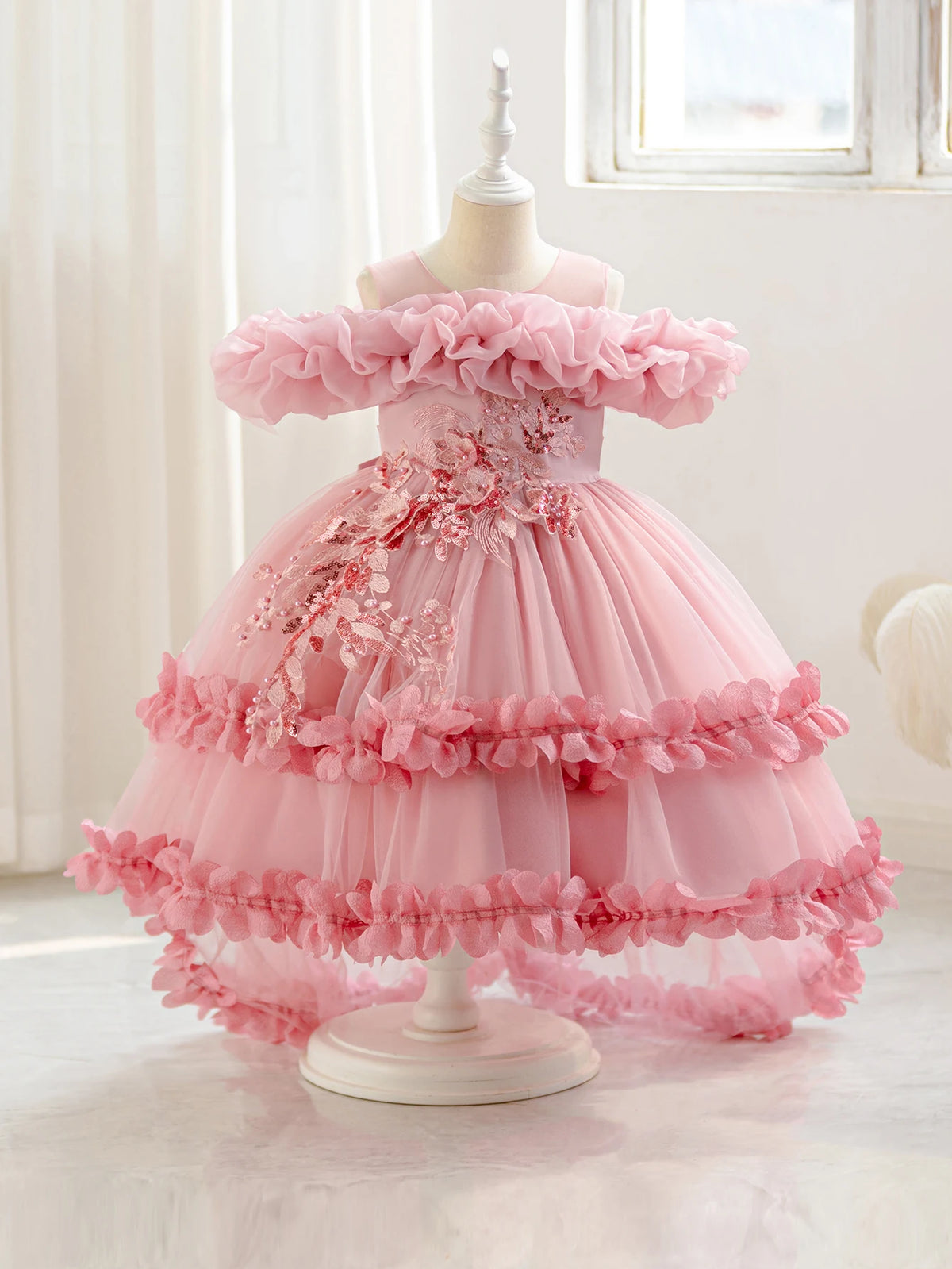 Robe cérémonie fille à fleurs en relief – CLEVI Paris