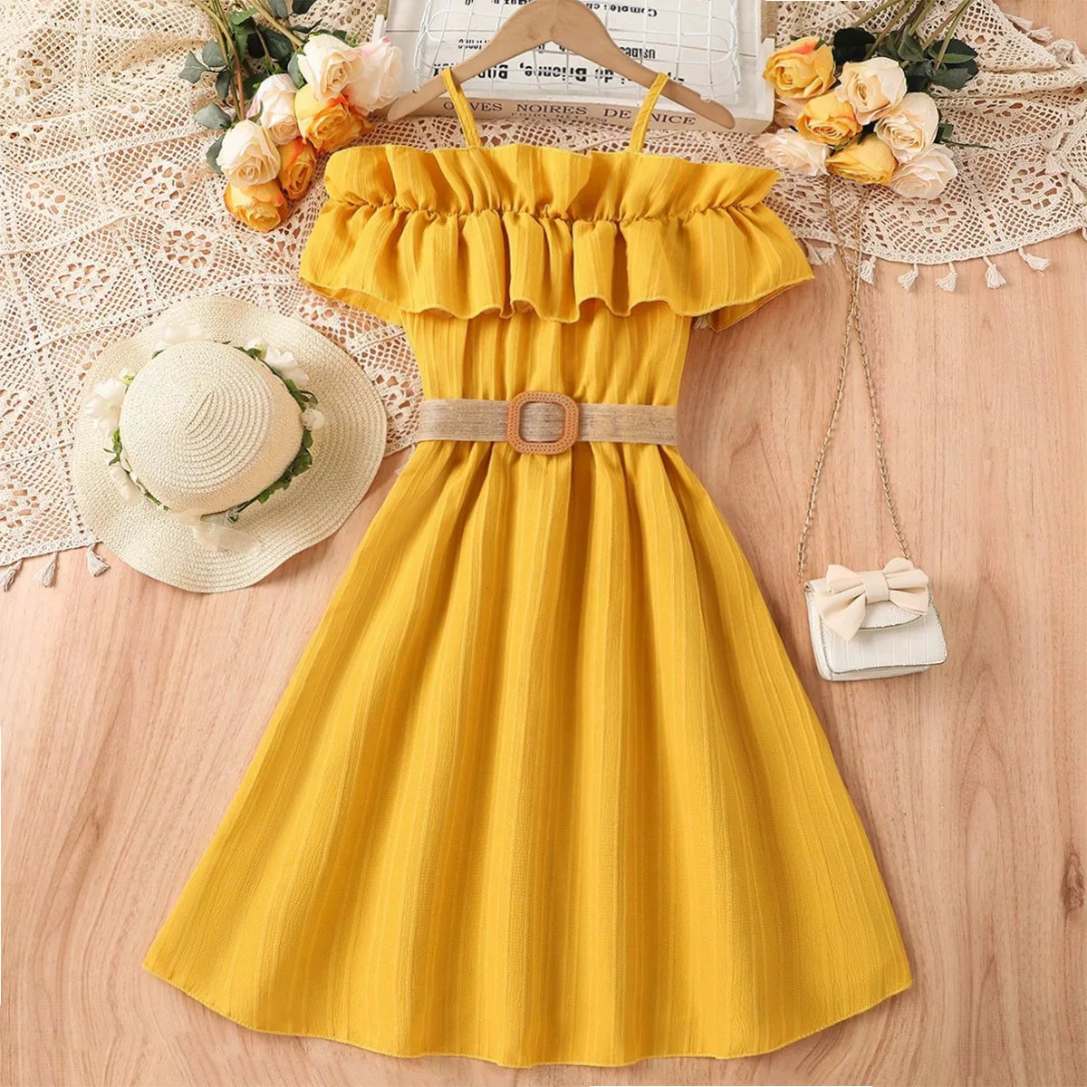 Robe fille évasée à épaules dégagées – CLEVI Paris