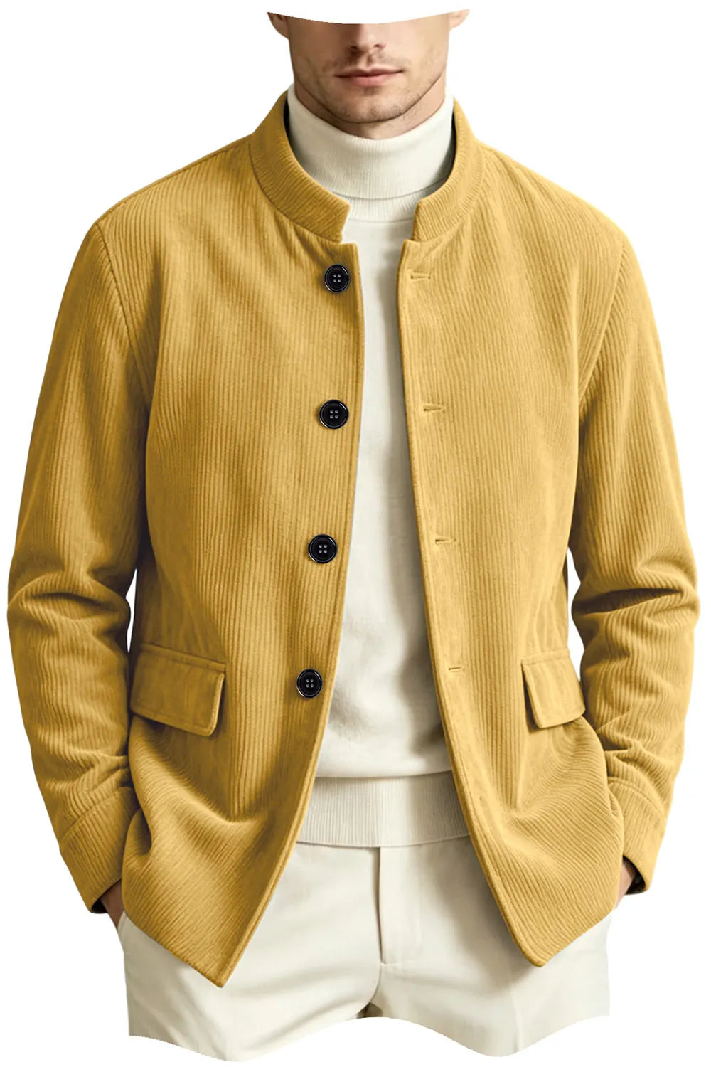 Blazer homme en velours côtelé à col montant – CLEVI Paris