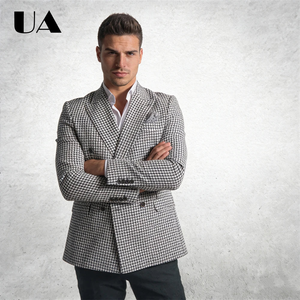 Veste homme croisée pied-de-poule – CLEVI Paris