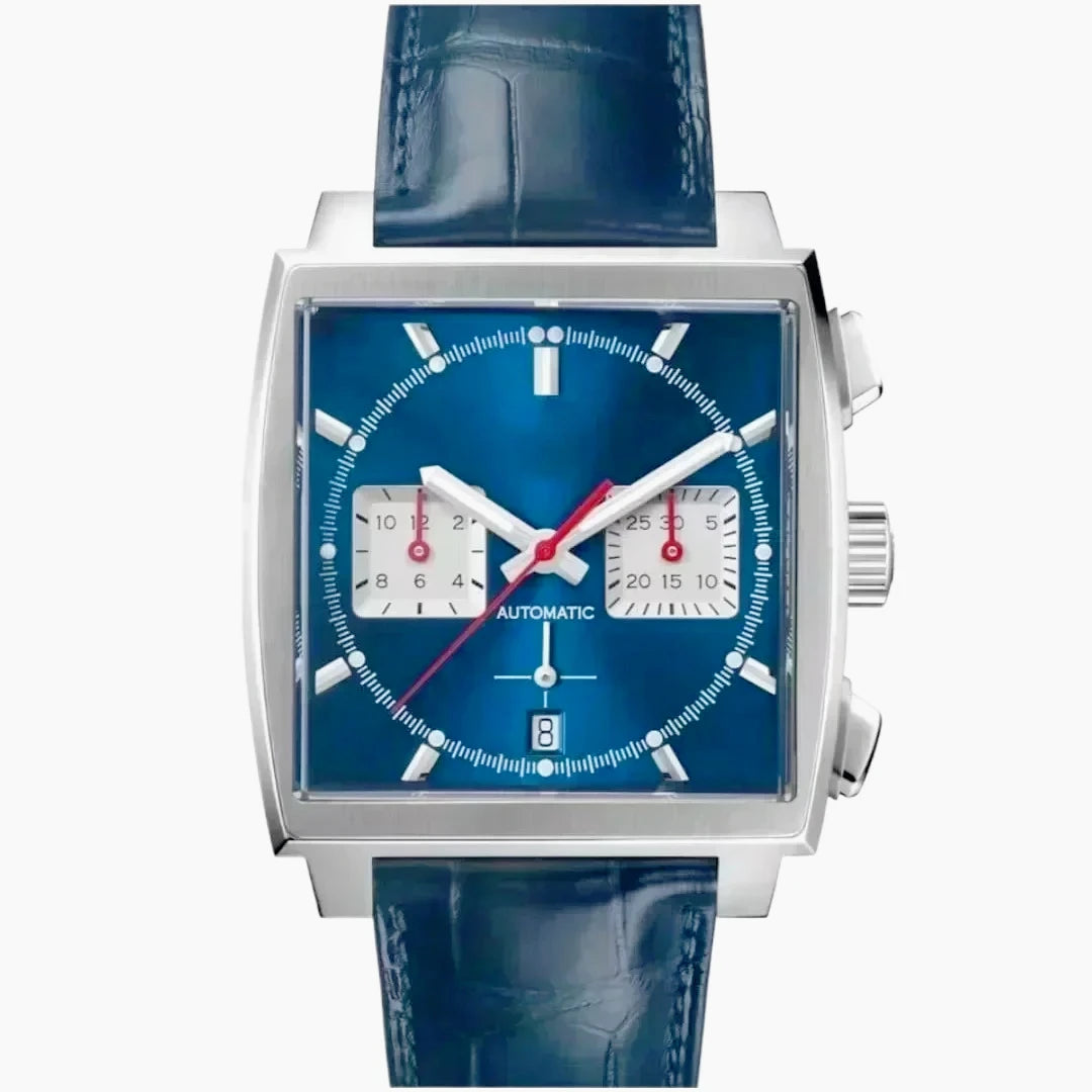Montre Homme Quartz VK63 Chronographe Acier Saphir Carrée Cuir Date 30M – CLEVI Paris