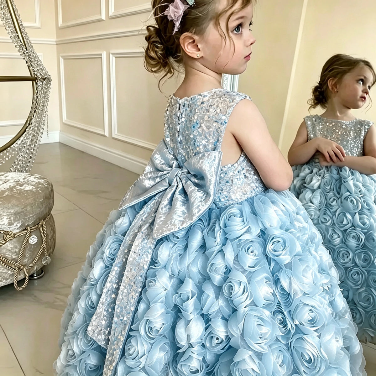 Robe de cérémonie fille à fleurs et sequins – CLEVI Paris