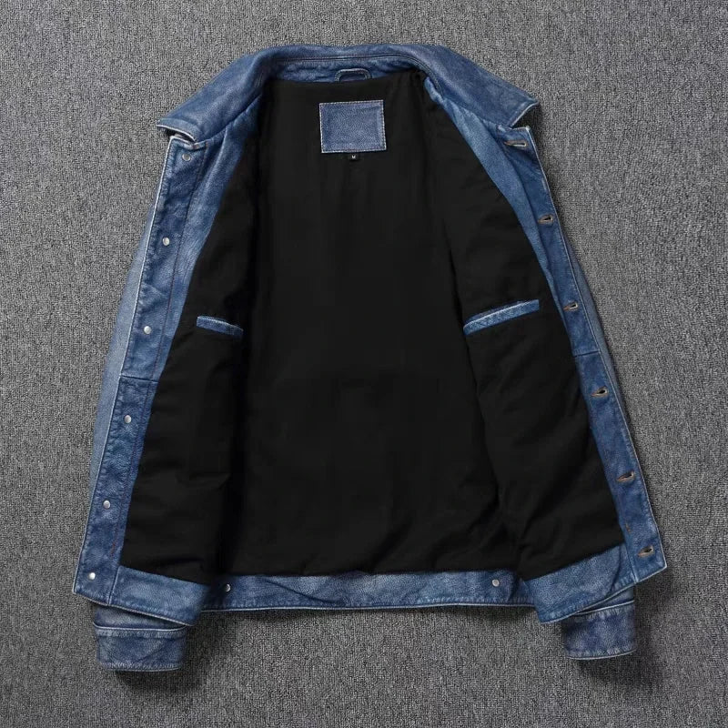 Veste homme en cuir d’agneau, col à revers – CLEVI Paris