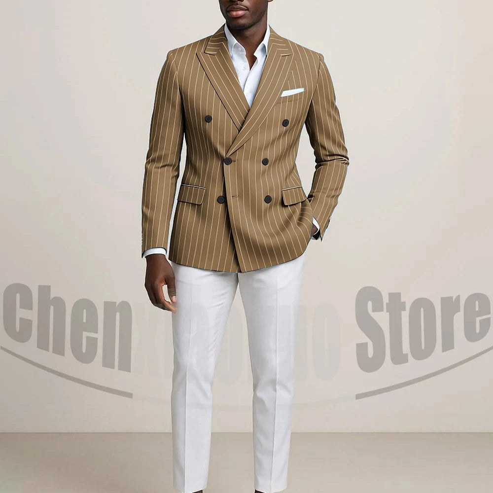 Costume Double boutonnage pour hommes avec fines rayures, tenues formelles sur mesure pour affaires, décontractées, fête, Chic, costume 2 pièces