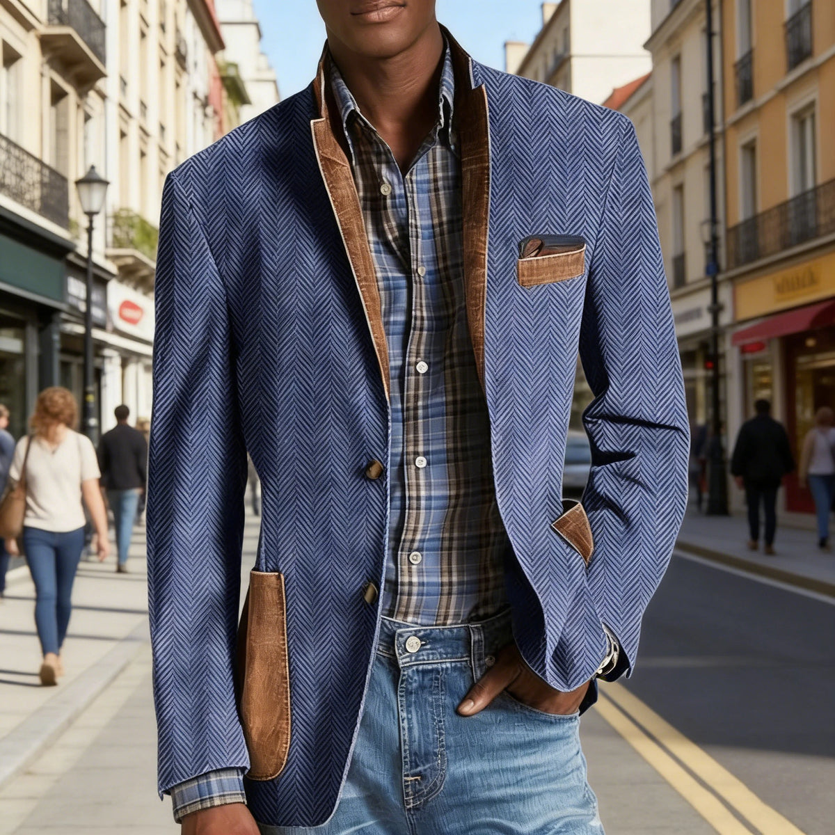 Blazer homme à chevrons avec détails façon daim – CLEVI Paris
