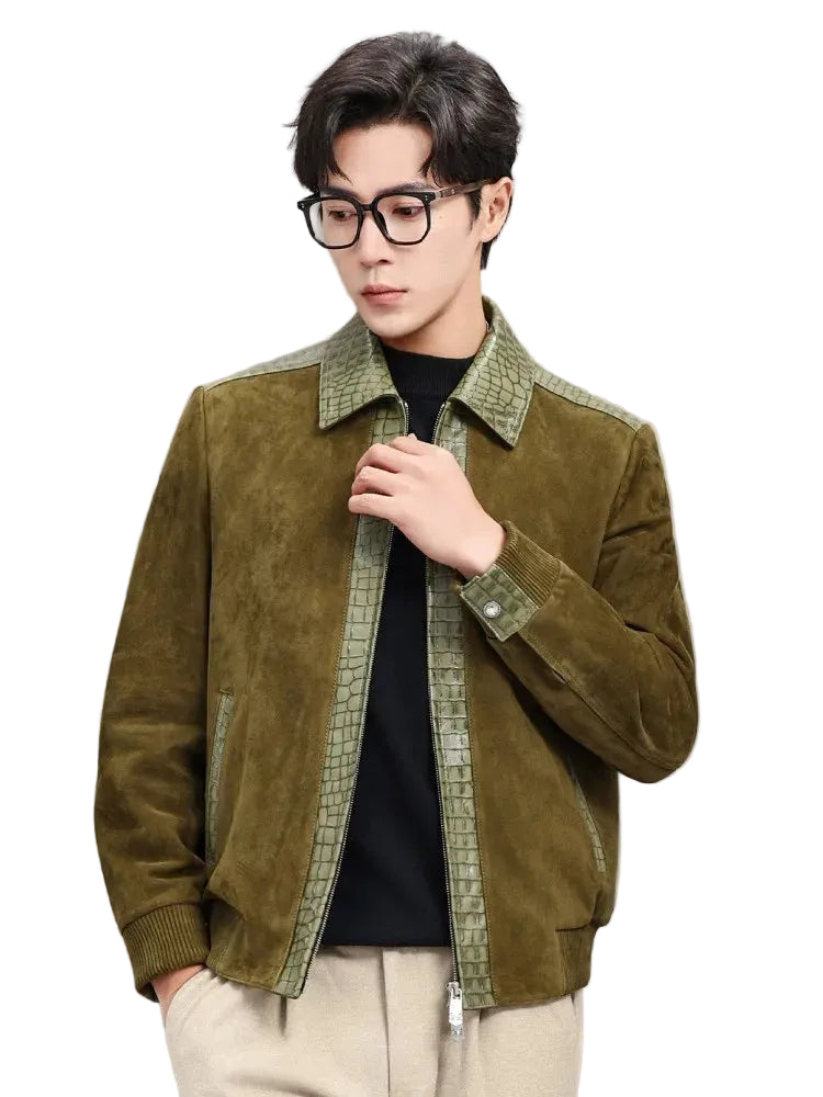 Veste homme en cuir à empiècements texturés – CLEVI Paris