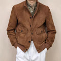 Blouson homme en cuir suédé à col montant – CLEVI Paris