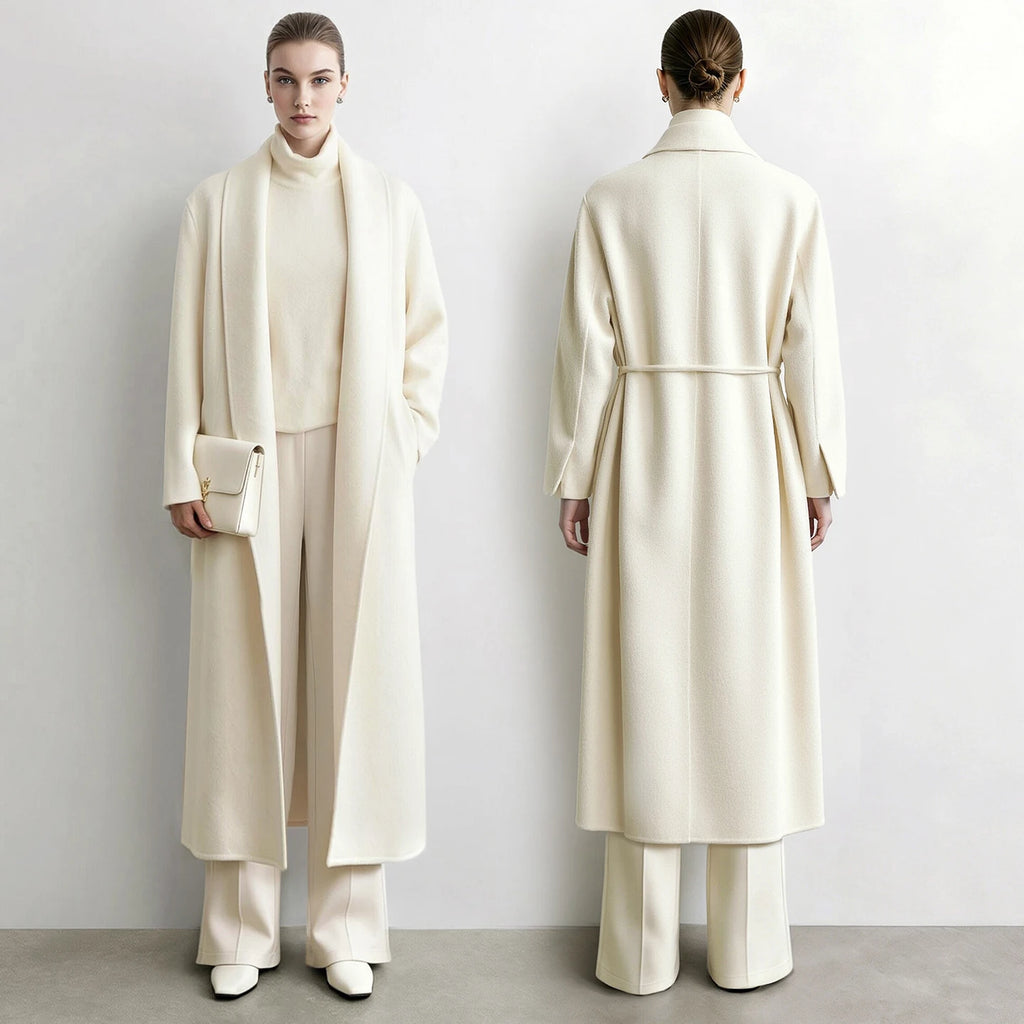 Manteau long AMII en laine et alpaga ceinturé – CLEVI Paris