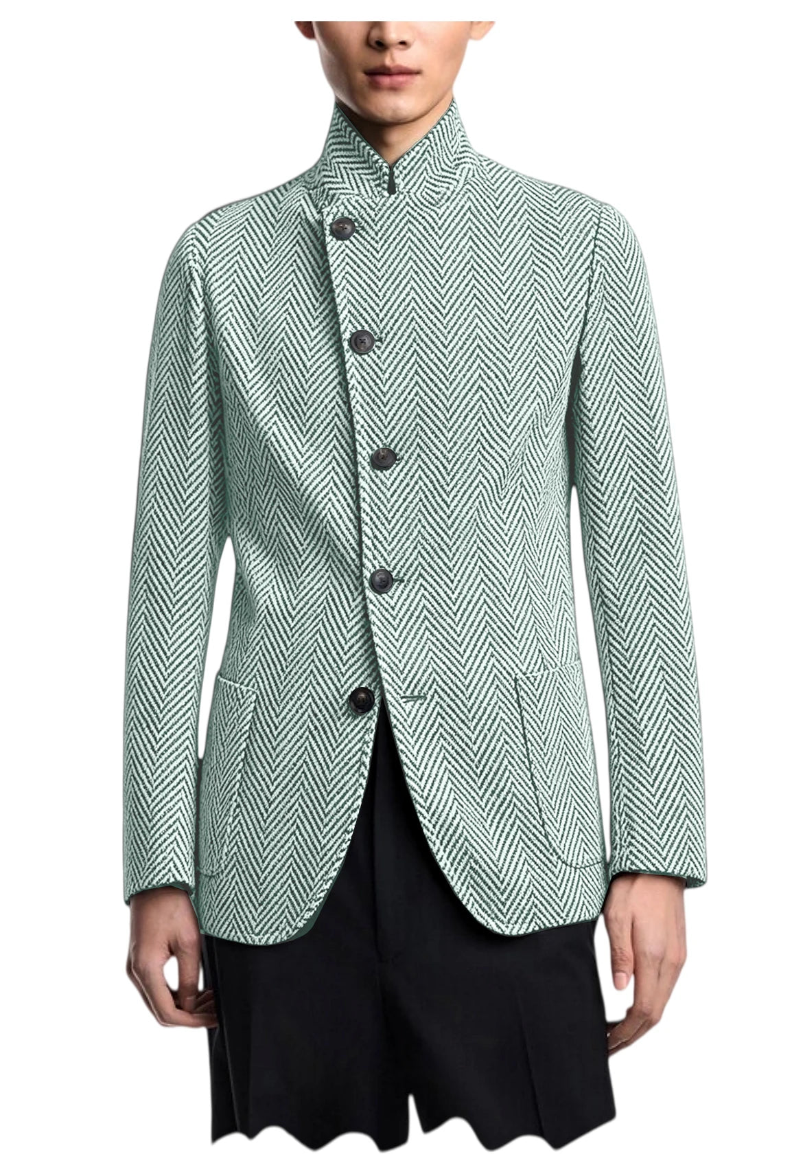 Blazer homme à chevrons, col montant, coupe ajustée – CLEVI Paris