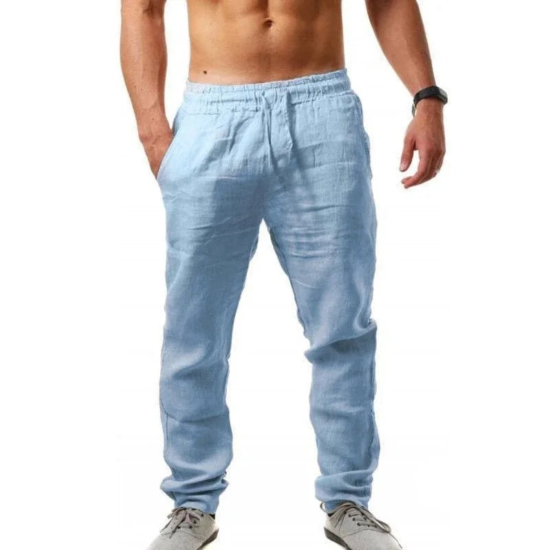 Pantalon Homme Coton Lin Coupe Droite Casual Printemps Été – CLEVI Paris