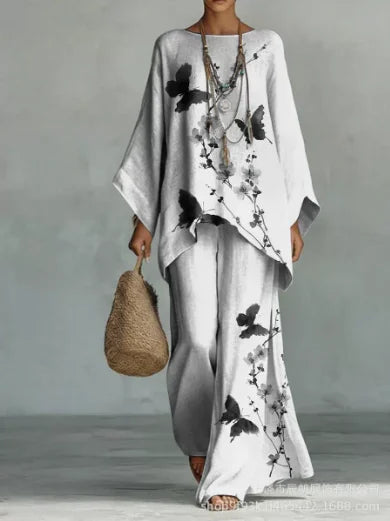 Ensemble femme bohème imprimé haut et pantalon – CLEVI Paris