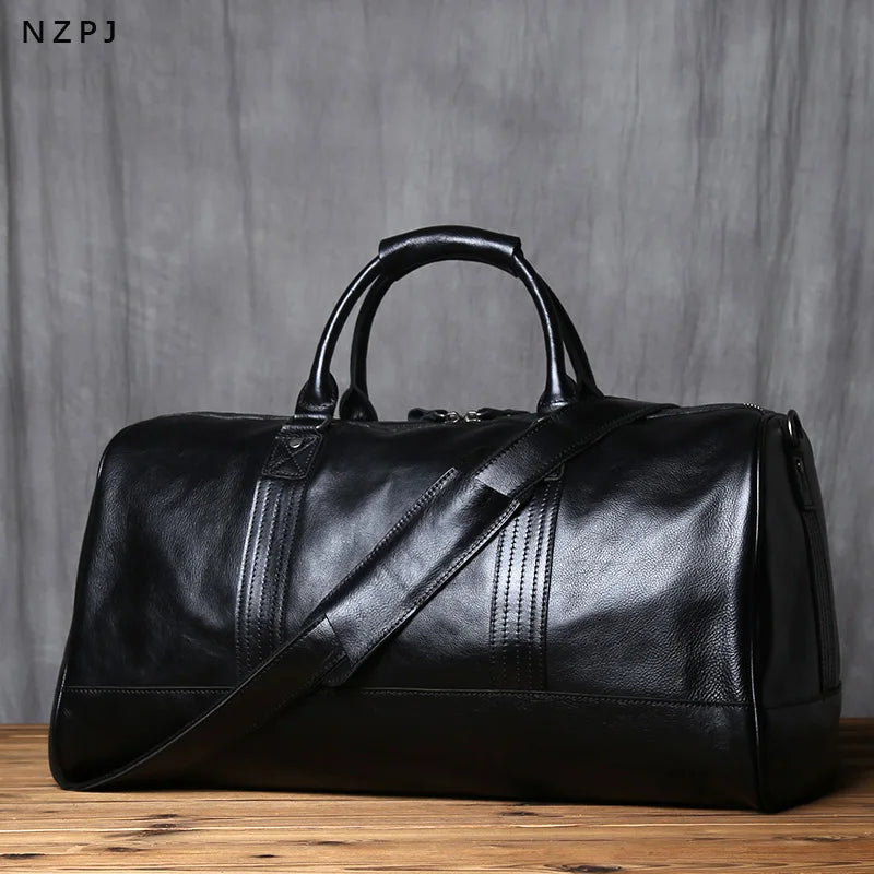 Sac de Voyage Homme Cuir Vache Naturel Laptop 16" 52x27x28cm – CLEVI Paris