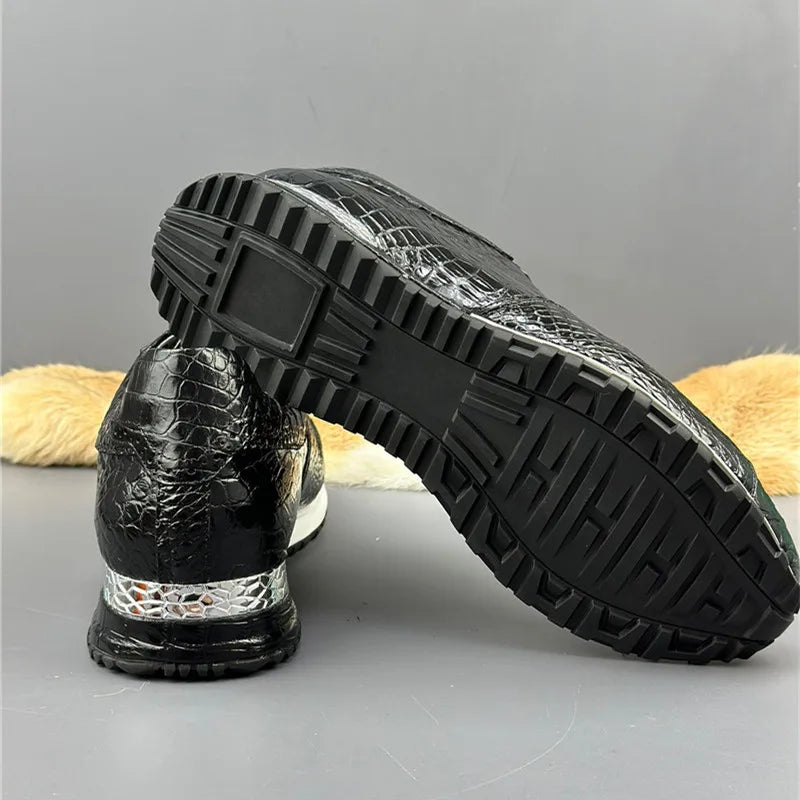 Sneakers Cuir Crocodile Noir Lacets Souple Homme – CLEVI Paris