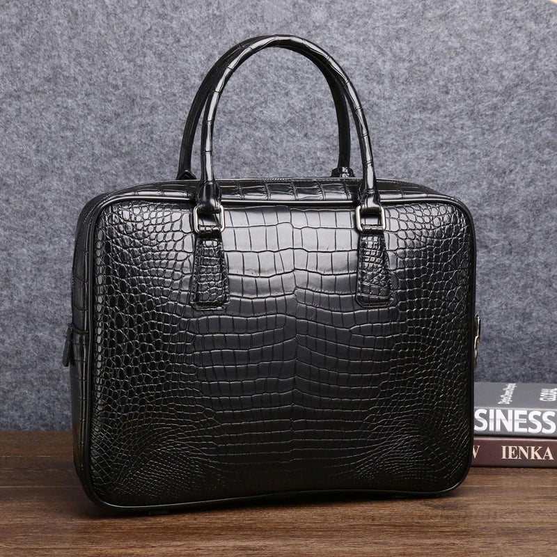 Serviette Cuir Motif Croco Noir Homme – CLEVI Paris