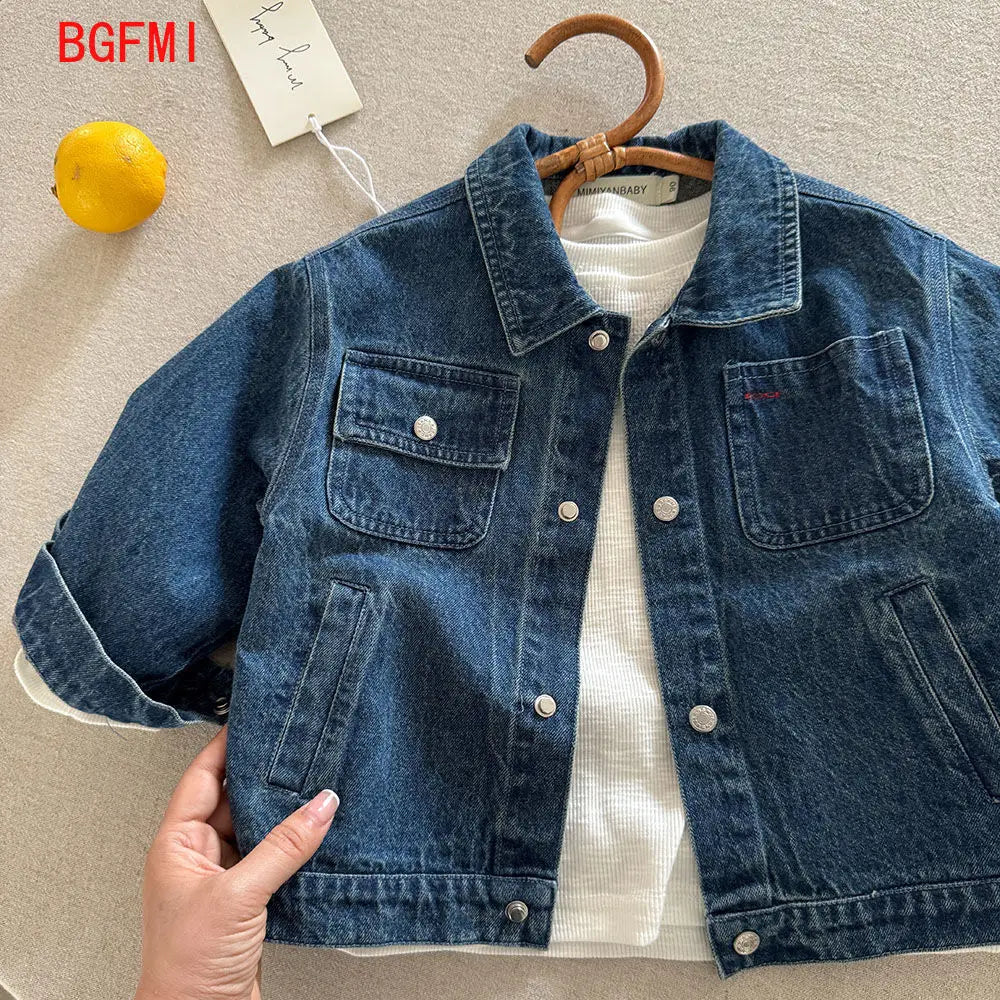 Veste enfant en denim bleu à boutons – CLEVI Paris