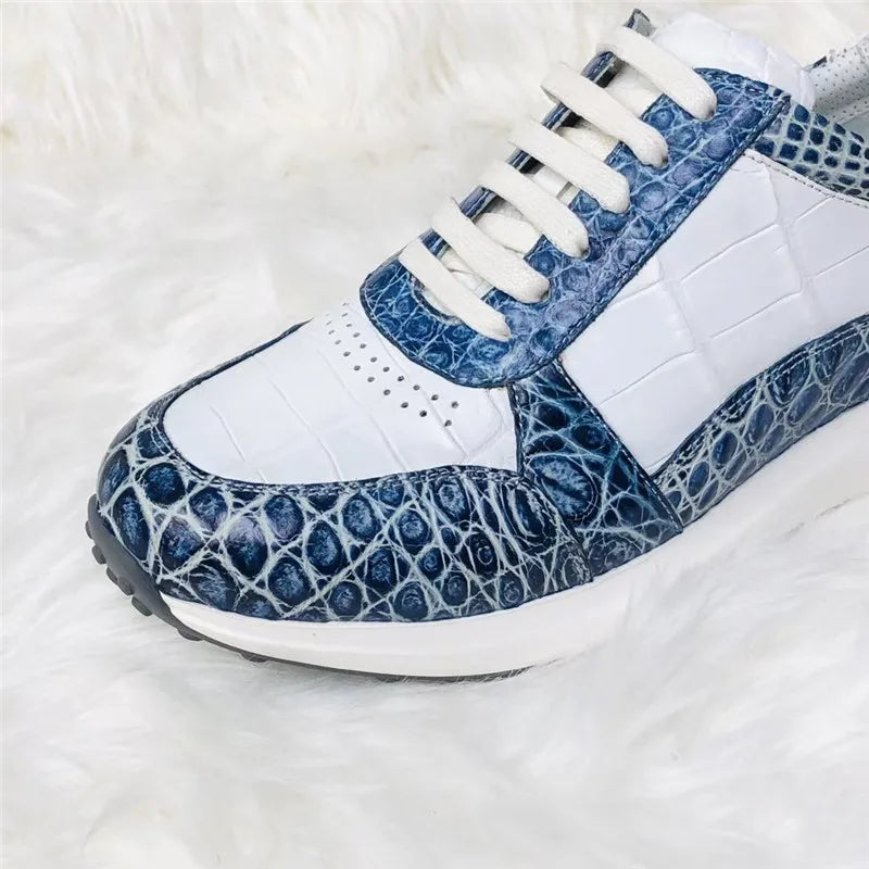 Sneakers Cuir Crocodile Homme Bicolore Blanc Bleu – CLEVI Paris