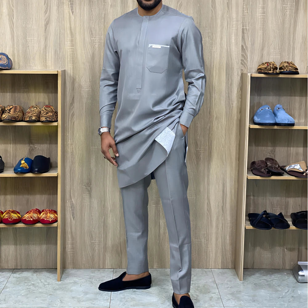 Kaftan Agbada Homme Style Africain 2 Pièces Veste Manches Longues + Pantalon Mariage Cérémonie S-XXL – CLEVI Paris