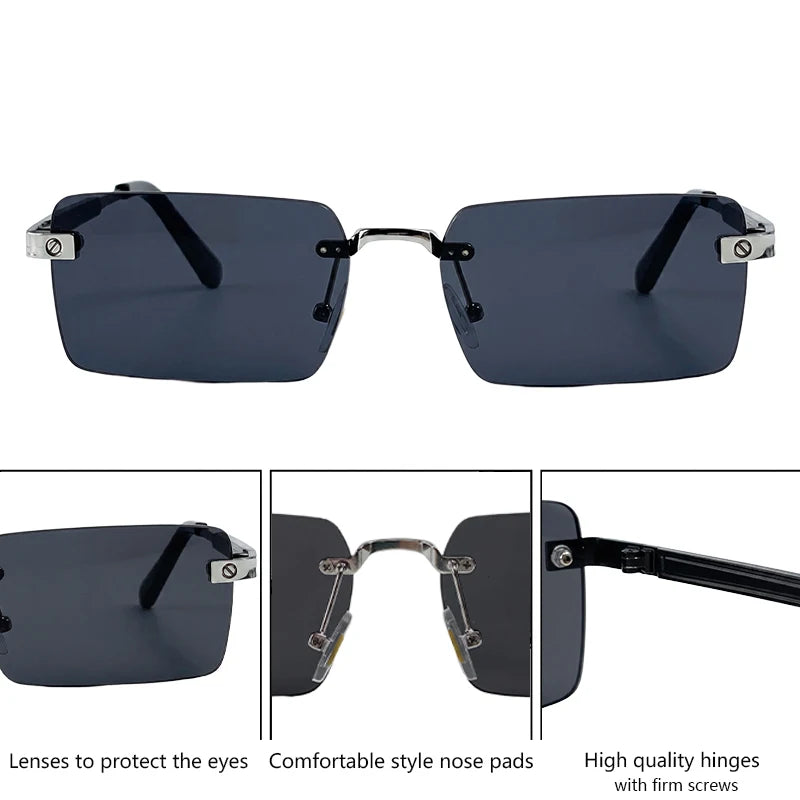 Lunettes de Soleil Rimless Rectangle Hip Hop Y2K Homme – CLEVI Paris