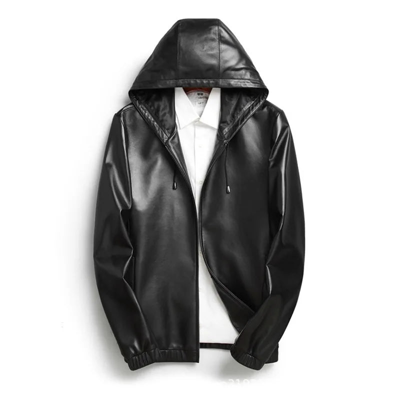 Blouson homme en cuir noir à capuche – CLEVI Paris