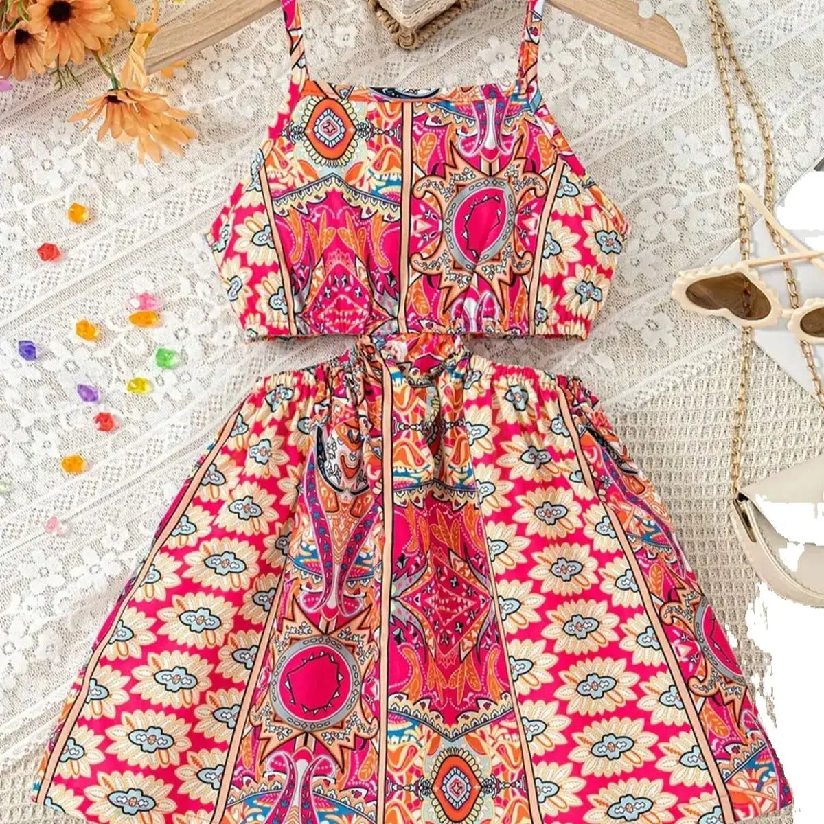 Robe fille imprimée sans manches – CLEVI Paris