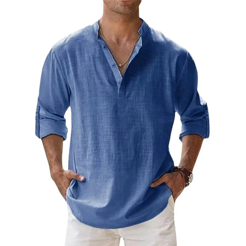 Chemise Homme Coton Manches Longues Col Henley Smart Casual 9 Coloris – CLEVI Paris