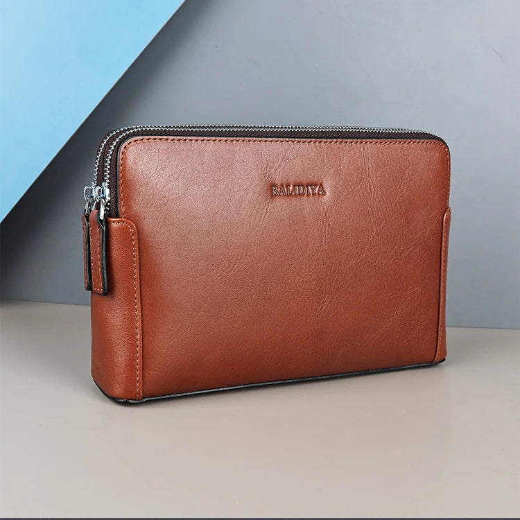 Pochette Clutch Cuir Véritable Homme Double Zip DIYA – CLEVI Paris