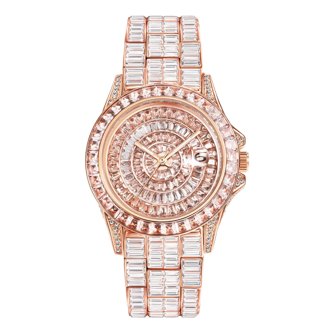 Montre Hip Hop MISSFOX – Diamants Baguette Homme | Acier Inoxydable