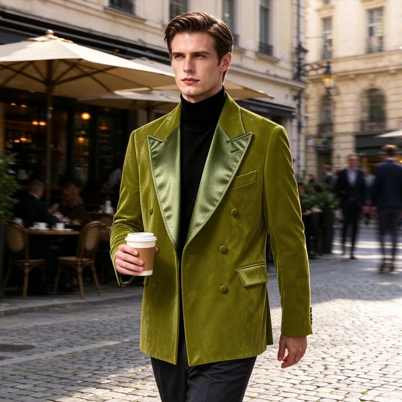 Blazer homme velours croisé à revers satinés – CLEVI Paris