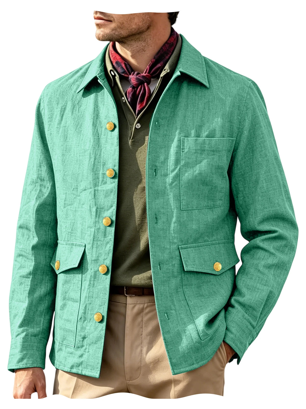 Veste homme en lin mélangé à boutons dorés – CLEVI Paris