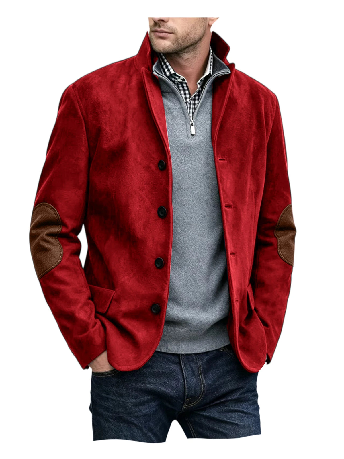 Blazer homme col montant, patchs aux coudes – CLEVI Paris