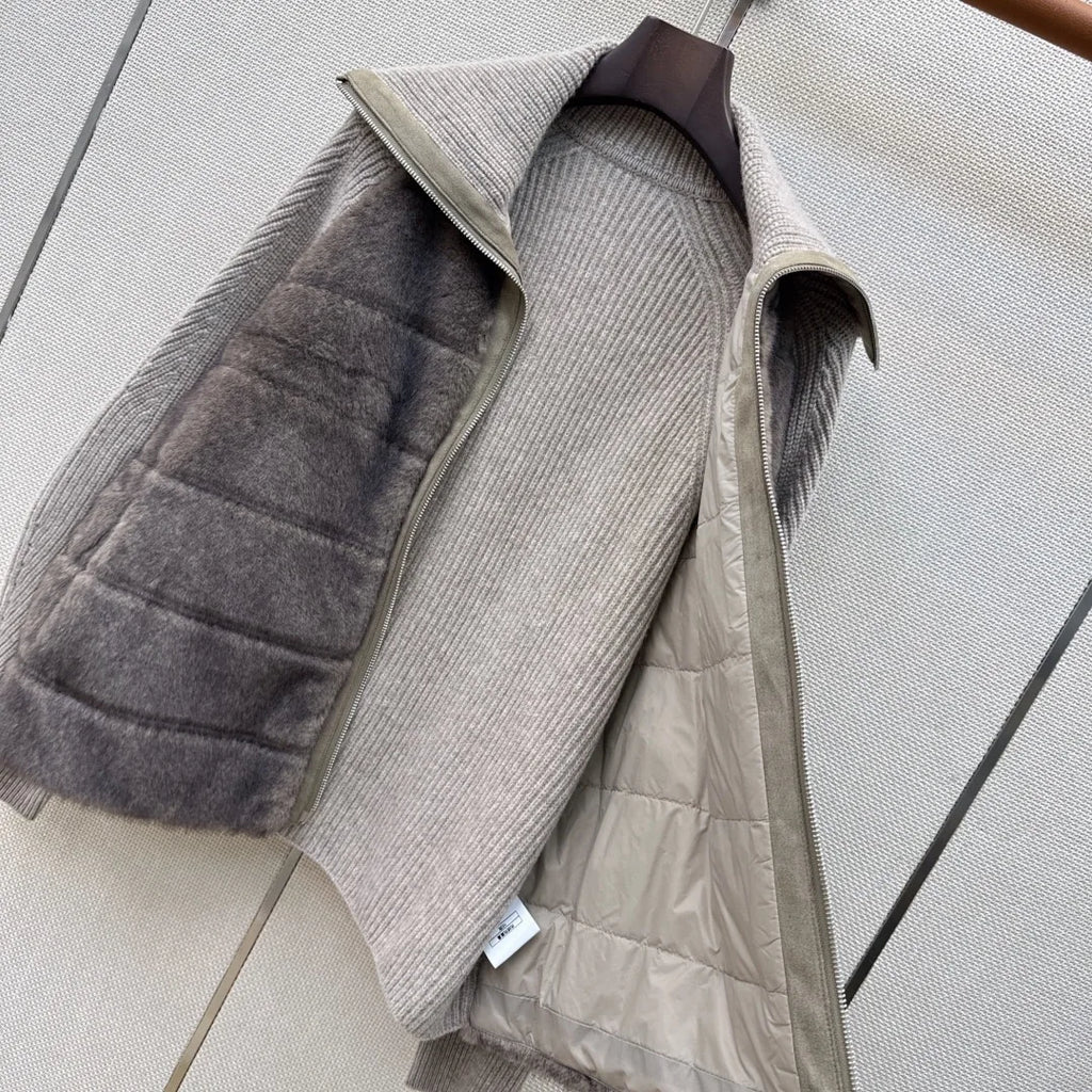 Veste femme en maille et fausse fourrure – CLEVI Paris