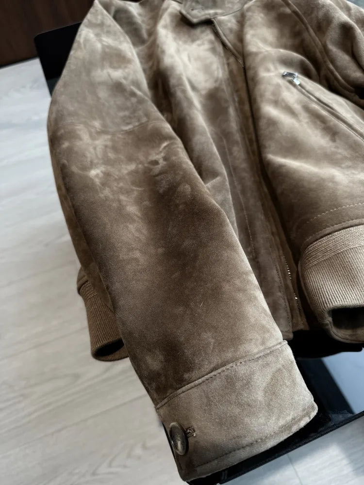 Veste homme en cuir et daim à col montant – CLEVI Paris