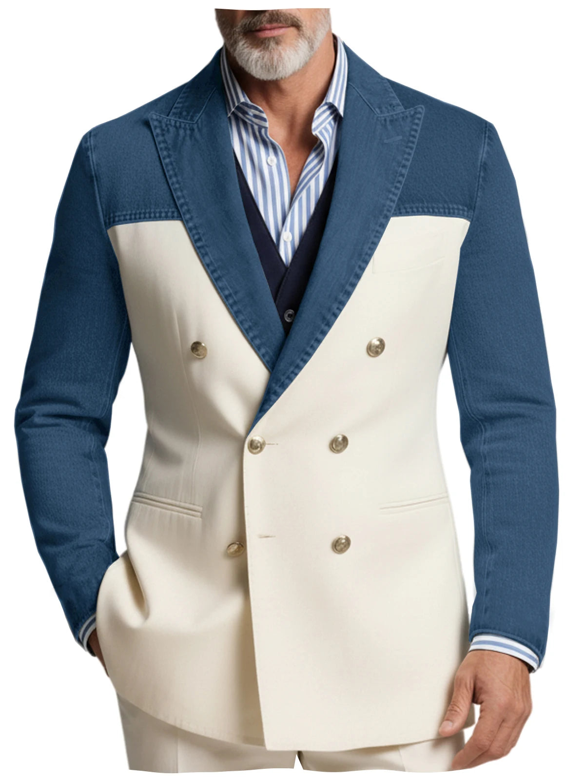 Blazer croisé manches denim homme – CLEVI Paris