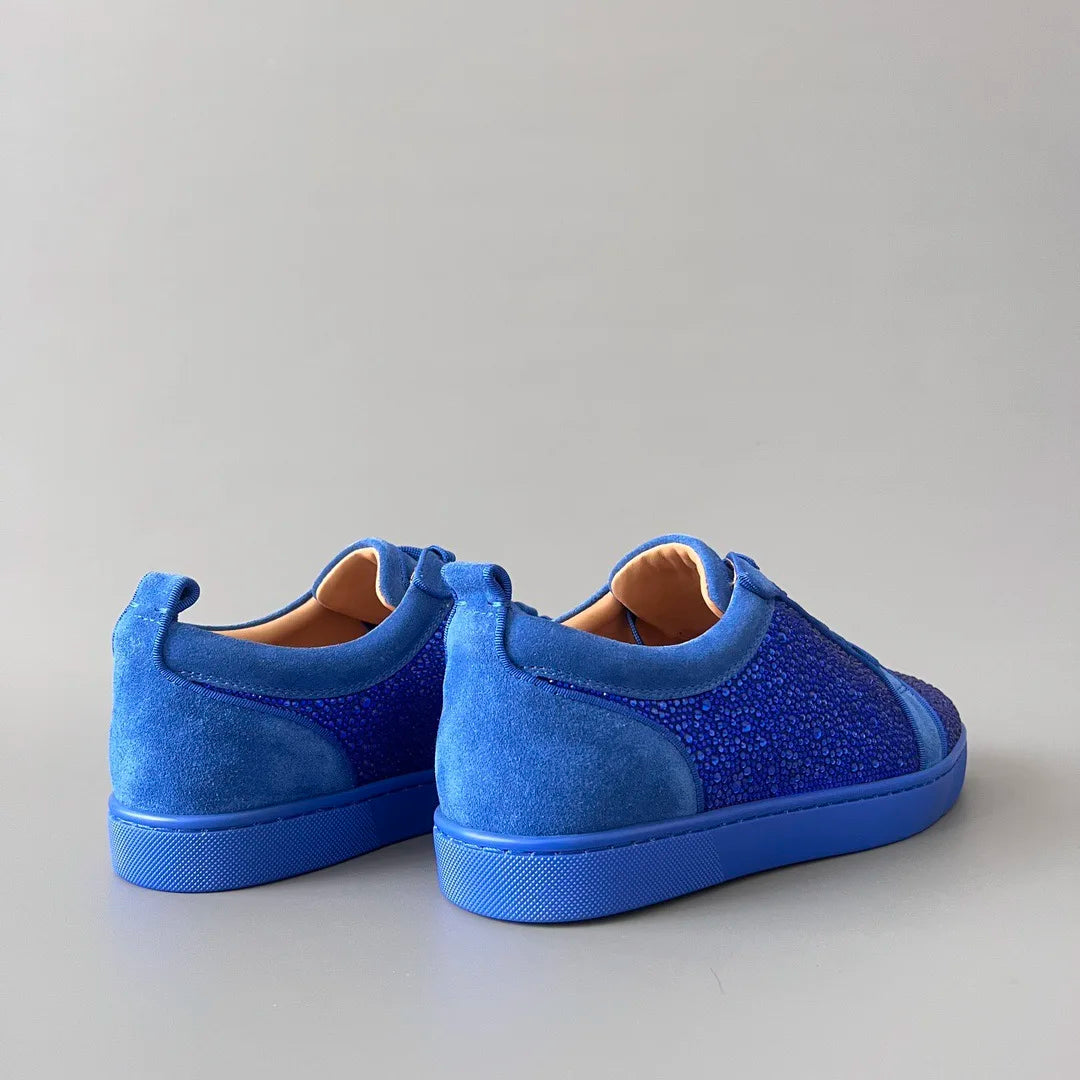 Sneakers Basses Cuir Bleu Suède Semelle Rouge Homme – CLEVI Paris