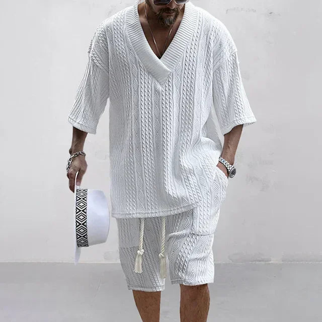 Ensemble homme en maille col V et short – CLEVI Paris
