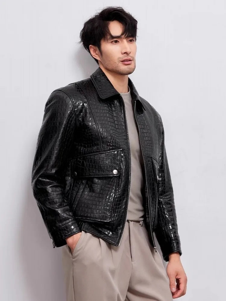 Veste homme en cuir de mouton à col rabattu – CLEVI Paris