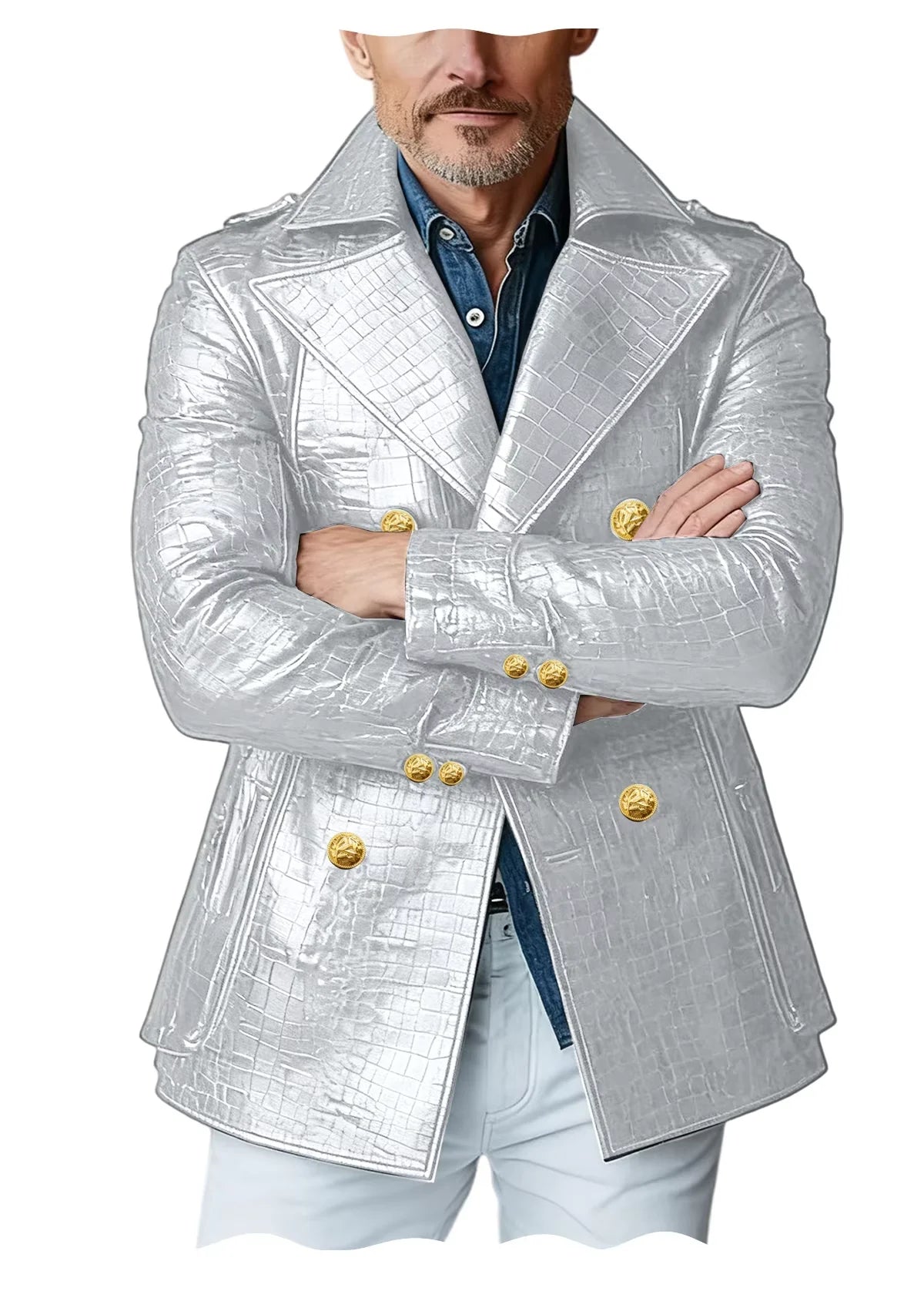 Manteau Peacoat Homme Similicuir Crocodile – CLEVI Paris