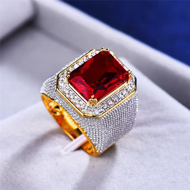 Bague Unisexe Zircon Rouge Motif Géométrique – CLEVI Paris